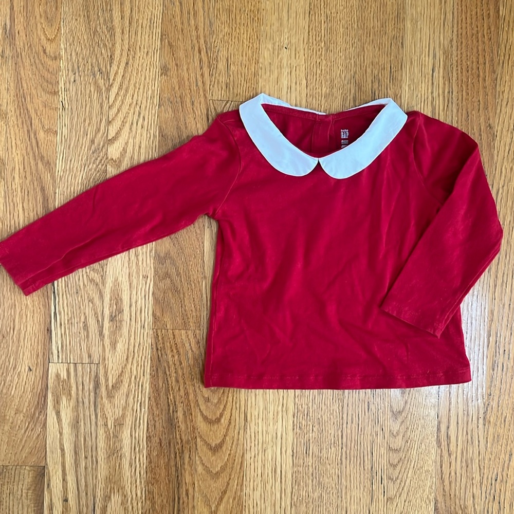 Gap Holiday Christmas Long Sleeve with Peter Pan Collar 3Y - Modern Red